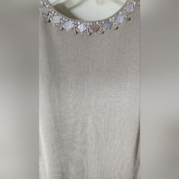 Talbots Sleeveless Bare Silk Ombre Fade Brown Beige Beaded V-Neck top, size S - Picture 6 of 7